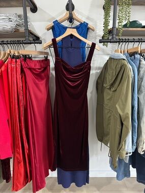 Velvet Cowl Neck Midi Dress in Deep Burgundy